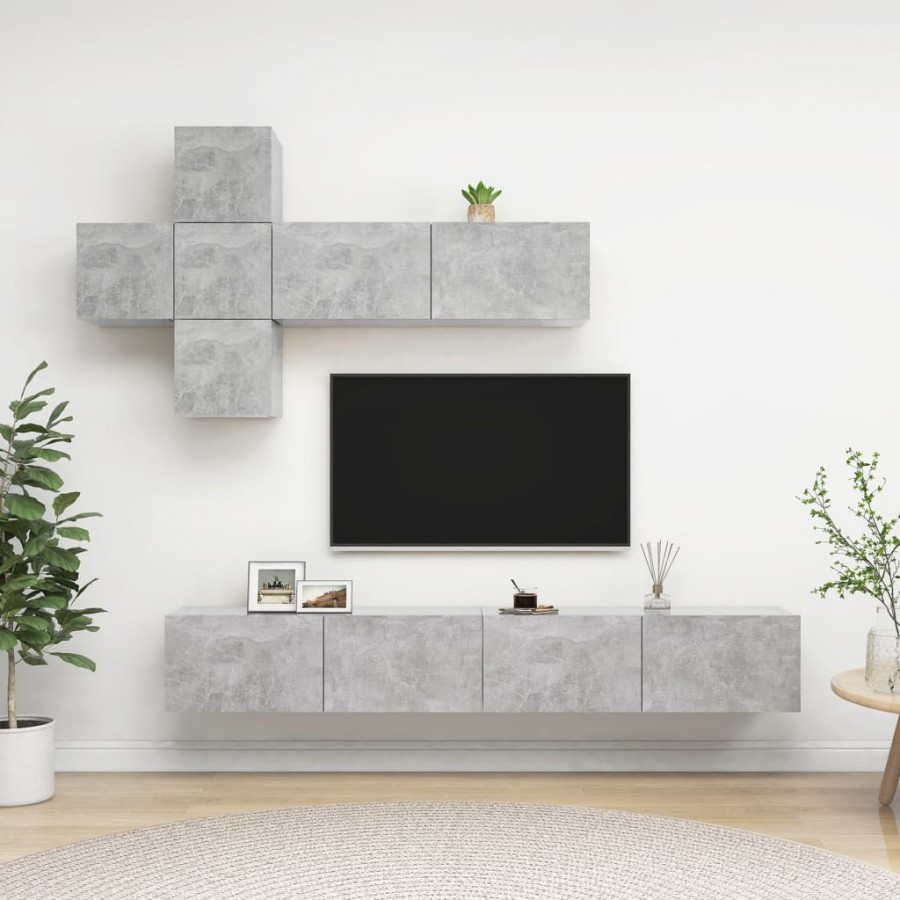 Ensemble de meuble TV 7 pcs Gris béton Aggloméré