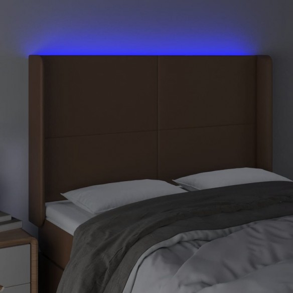 Tête de lit à LED Marron 147x16x118/128 cm Similicuir