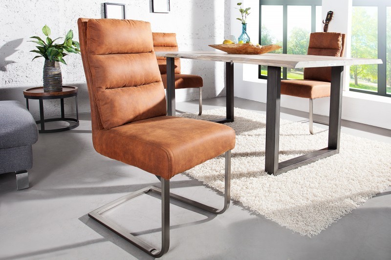 Lot de 4 chaises design brun avec piétement en acier