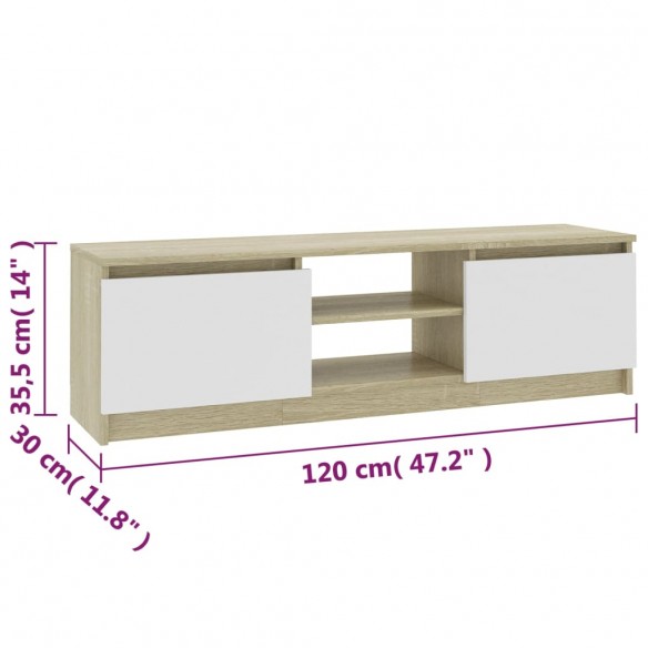 Meuble TV Blanc et chêne sonoma 120x30x35,5 cm Aggloméré