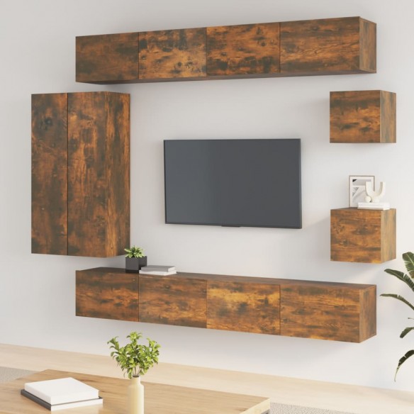 Ensemble de meubles TV 8 pcs Chêne fumé Bois d'ingénierie