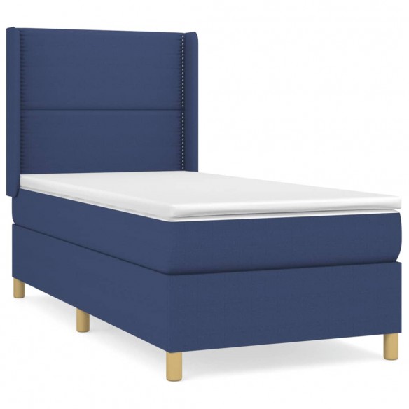 Cadre de lit avec matelas Bleu 90x190 cm Tissu