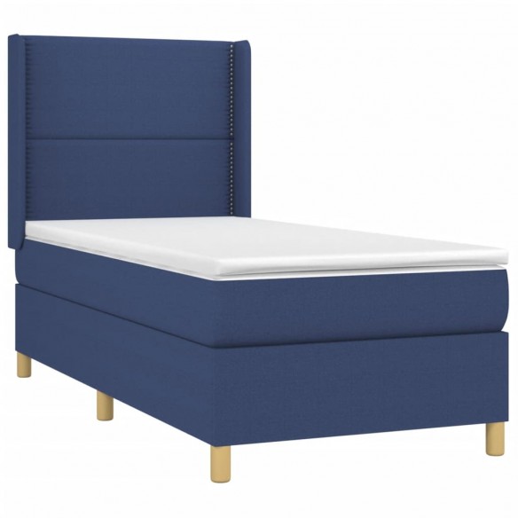 Cadre de lit avec matelas Bleu 90x190 cm Tissu