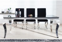 Table de salle à manger 200cm, design baroque en noir et argent