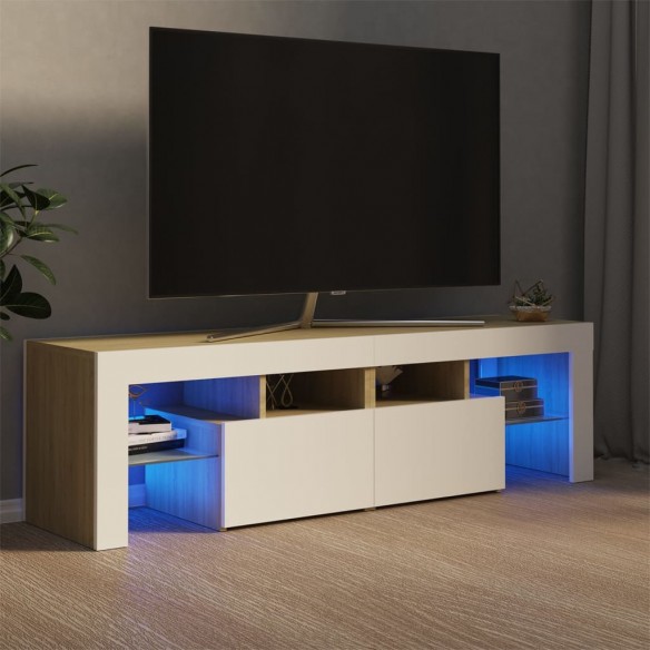Meuble TV avec lumières LED Blanc et chêne sonoma 140x36,5x40cm