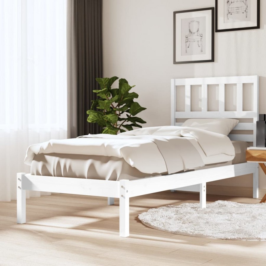 Cadre de lit blanc 75x190 cm petit simple bois massif de pin