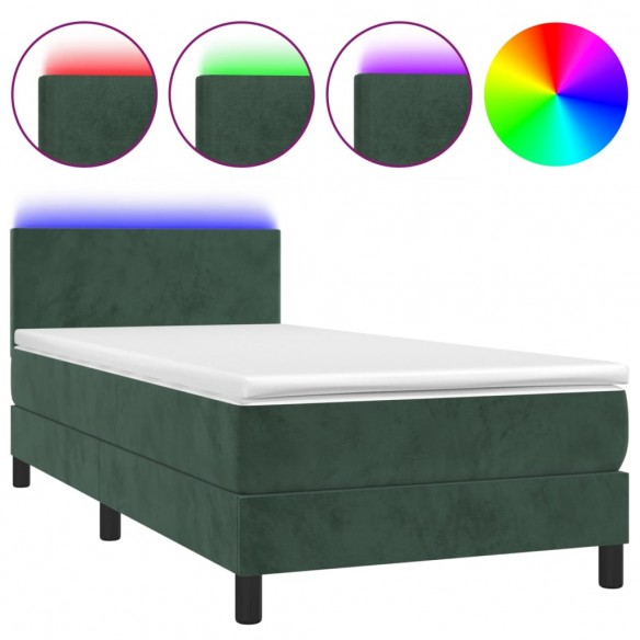 Sommier à lattes de lit avec matelas et LED Vert foncé 90x200cm