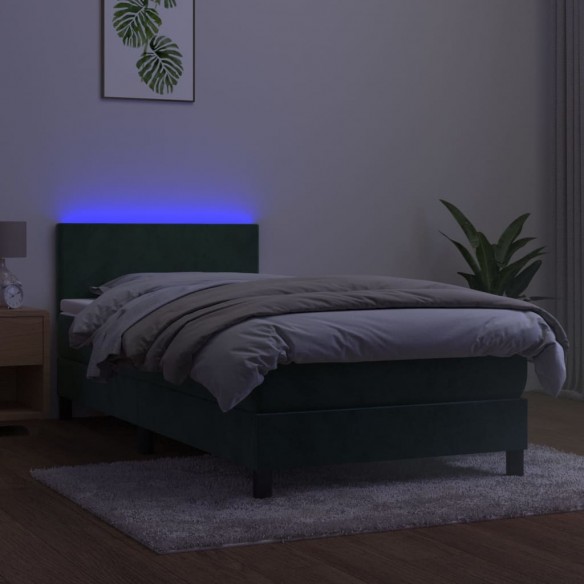 Sommier à lattes de lit avec matelas et LED Vert foncé 90x200cm
