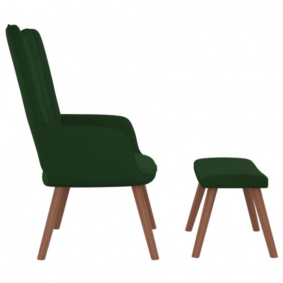 Chaise de relaxation avec repose-pied Vert foncé Velours