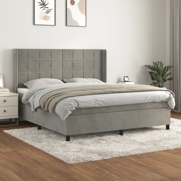 Cadre de lit et matelas Gris clair 160x200cm Velours