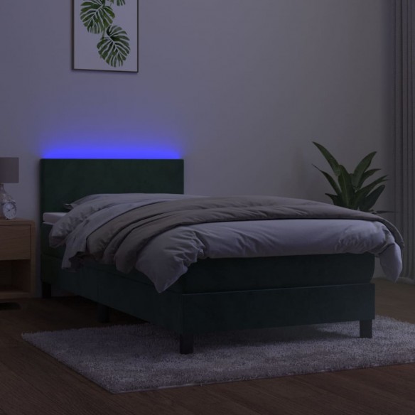 Cadre de lit avec matelas et LED Vert foncé 90x190cm