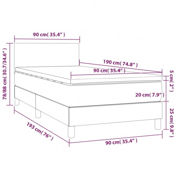 Cadre de lit avec matelas et LED Vert foncé 90x190cm