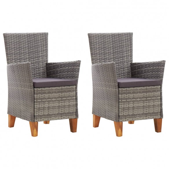 Chaises de jardin 2 pcs avec coussins Résine tressée Gris