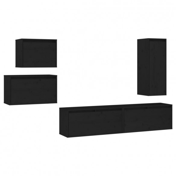 Meubles TV 5 pcs Noir Bois massif de pin