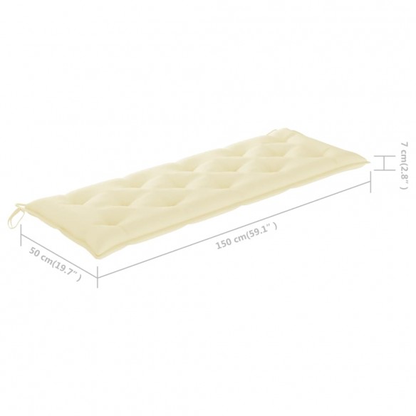 Banc Batavia avec coussin blanc crème 150cm Bois de teck massif