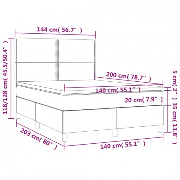 Cadre de lit et matelas Bleu foncé 140x200cm Velours