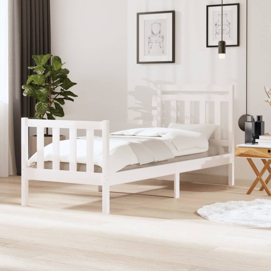 Cadre de lit Blanc Bois massif 75x190 cm Petit simple