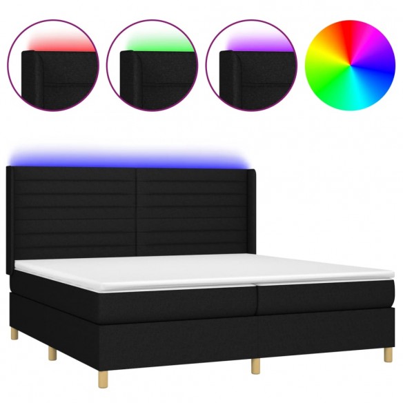 Cadre de lit et matelas et LED Noir 200x200 cm Tissu