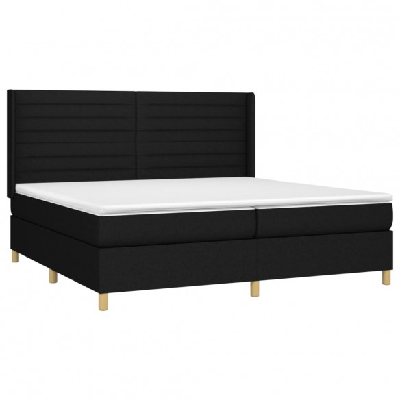 Sommier à lattes de lit et matelas et LED Noir 200x200 cm Tissu