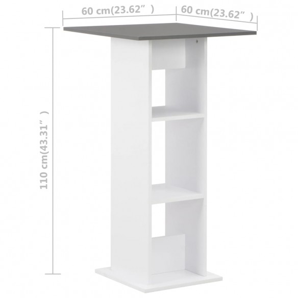 Table de bar Blanc et gris anthracite 60x60x110 cm