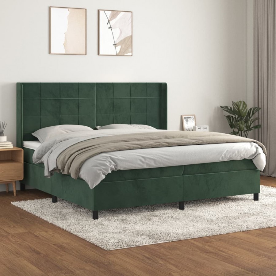 Cadre de lit et matelas Vert foncé 200x200cm Velours