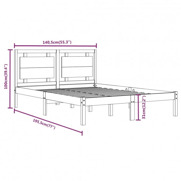 Cadre de lit Blanc Bois massif 135x190 cm Double