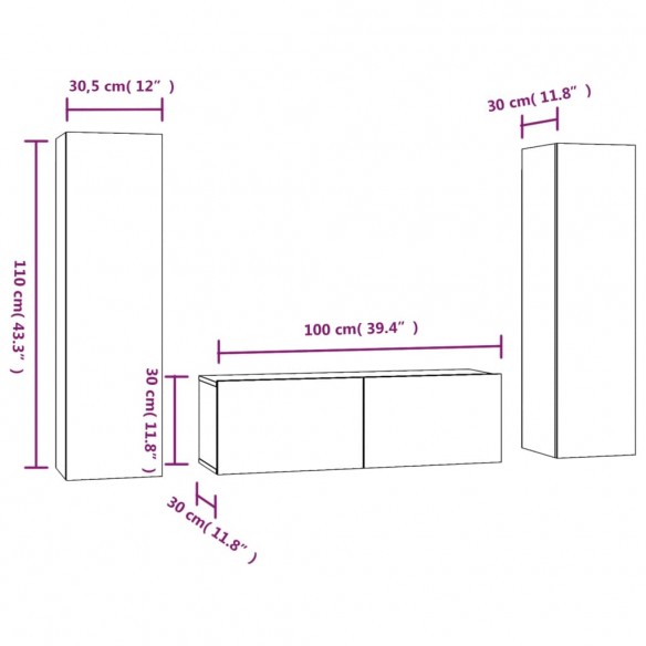 Ensemble de meubles TV 3 pcs Sonoma gris Bois d'ingénierie