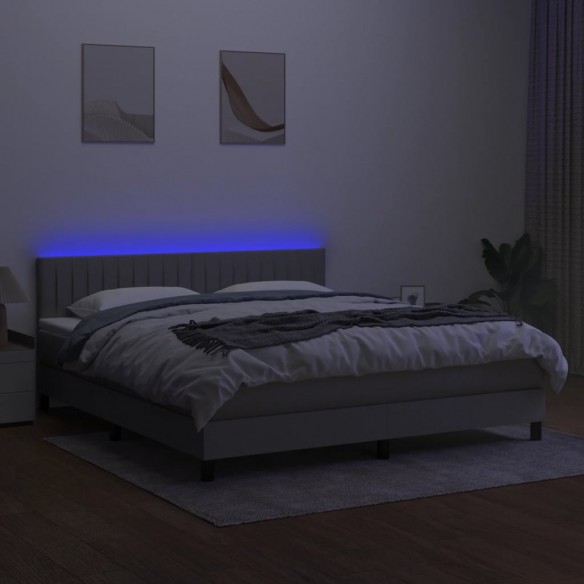 Sommier à lattes de lit matelas LED Gris clair 160x200 cm Tissu