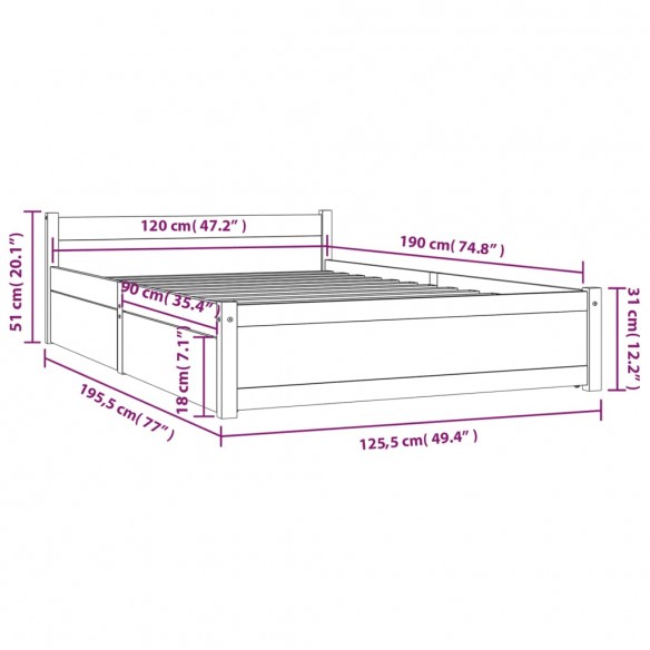 Cadre de lit avec tiroirs 120x190 cm Petit double