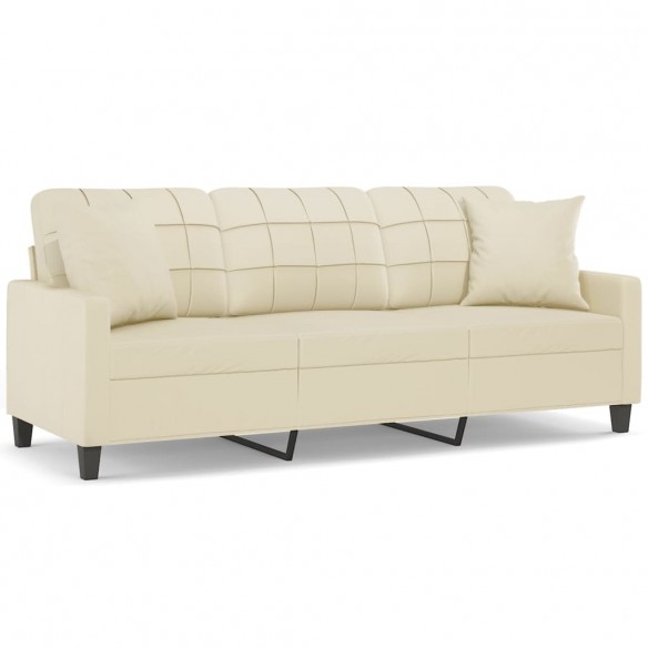 Canapé 3 places avec oreillers crème 180 cm similicuir