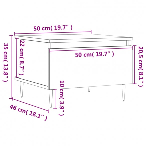 Table basse chêne fumé 50x46x35 cm bois d'ingénierie