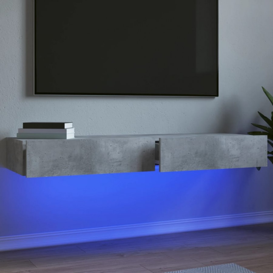 Meubles TV avec lumières LED 2 pcs gris béton 60x35x15,5 cm