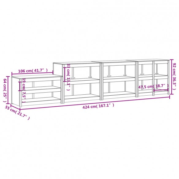 Armoires de cuisine d'extérieur 4 pcs noir bois de pin massif