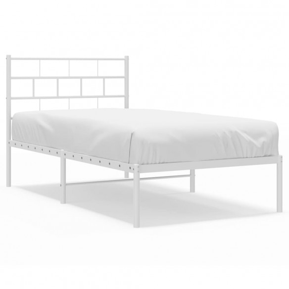 Cadre de lit métal avec tête de lit blanc 75x190 cm