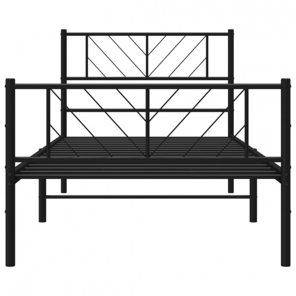 Cadre de lit métal avec tête de lit/pied de lit noir 75x190 cm