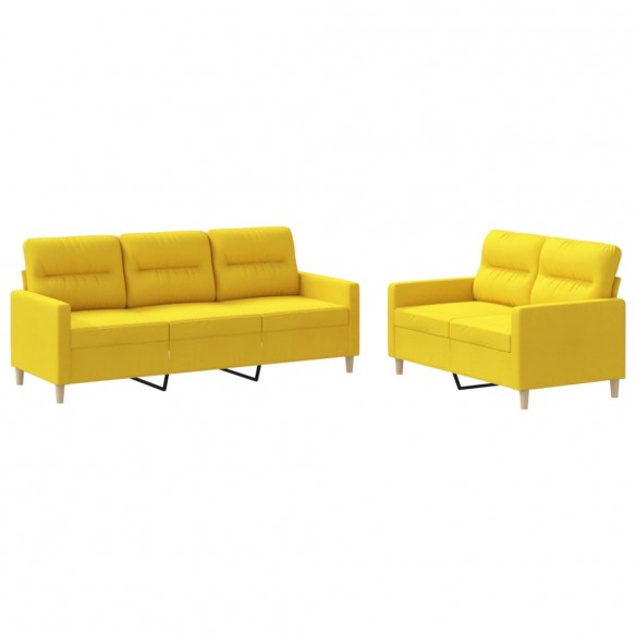 Ensemble de canapés 2 pcs avec coussins Jaune clair Tissu