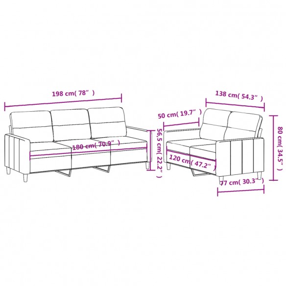 Ensemble de canapés 2 pcs avec coussins Jaune clair Tissu