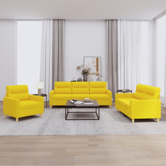 Ensemble de canapés 3 pcs avec coussins Jaune clair Tissu