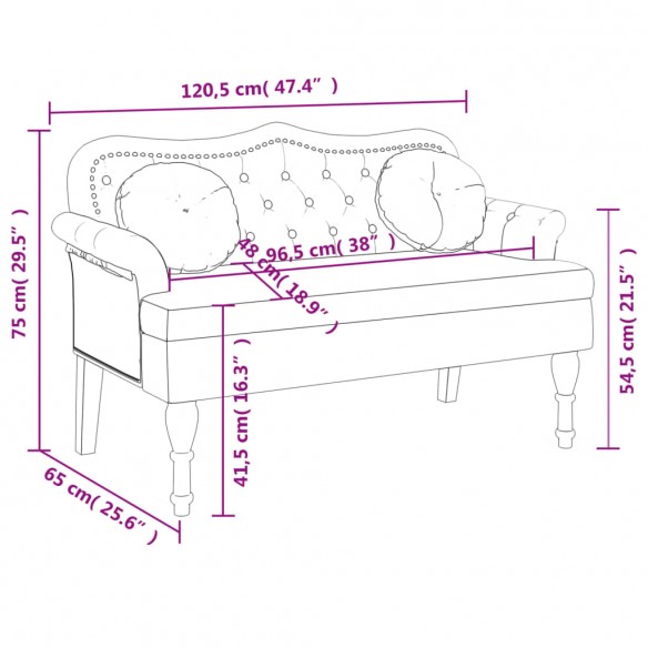 Banc avec coussins noir 120,5x65x75 cm velours