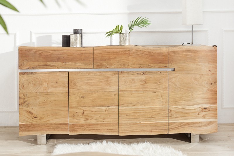 Enfilade 170 cm  design en bois massif avec piètement en métal