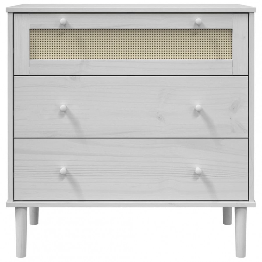 Commode SENJA aspect de rotin blanc bois de pin solide