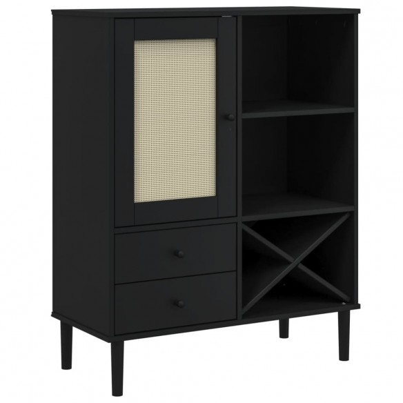 Buffet SENJA aspect rotin noir 90x40x112cm bois massif de pin