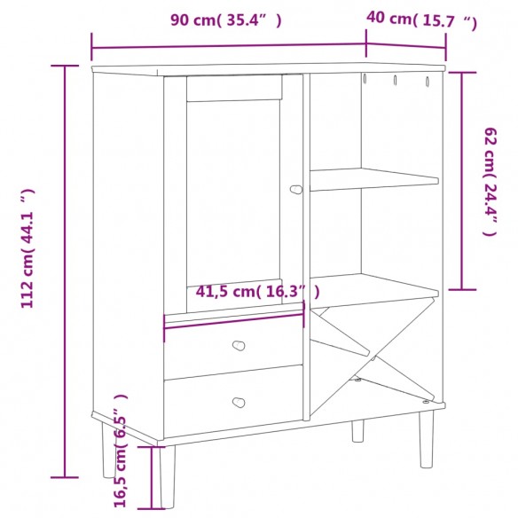 Buffet SENJA aspect rotin noir 90x40x112cm bois massif de pin