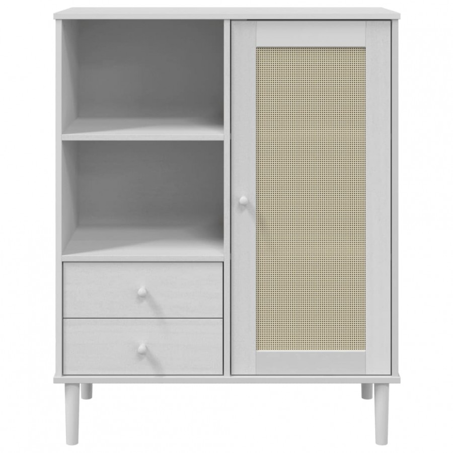 Buffet SENJA aspect rotin blanc 90x40x112cm bois massif de pin