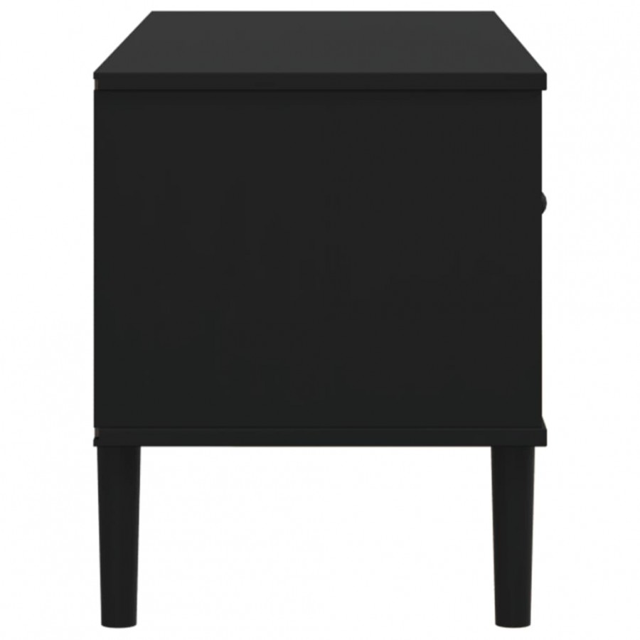 Meuble TV SENJA aspect rotin noir 106x40x49cm bois massif pin