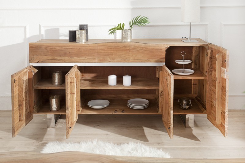 Enfilade 170 cm  design en bois massif avec piètement en métal