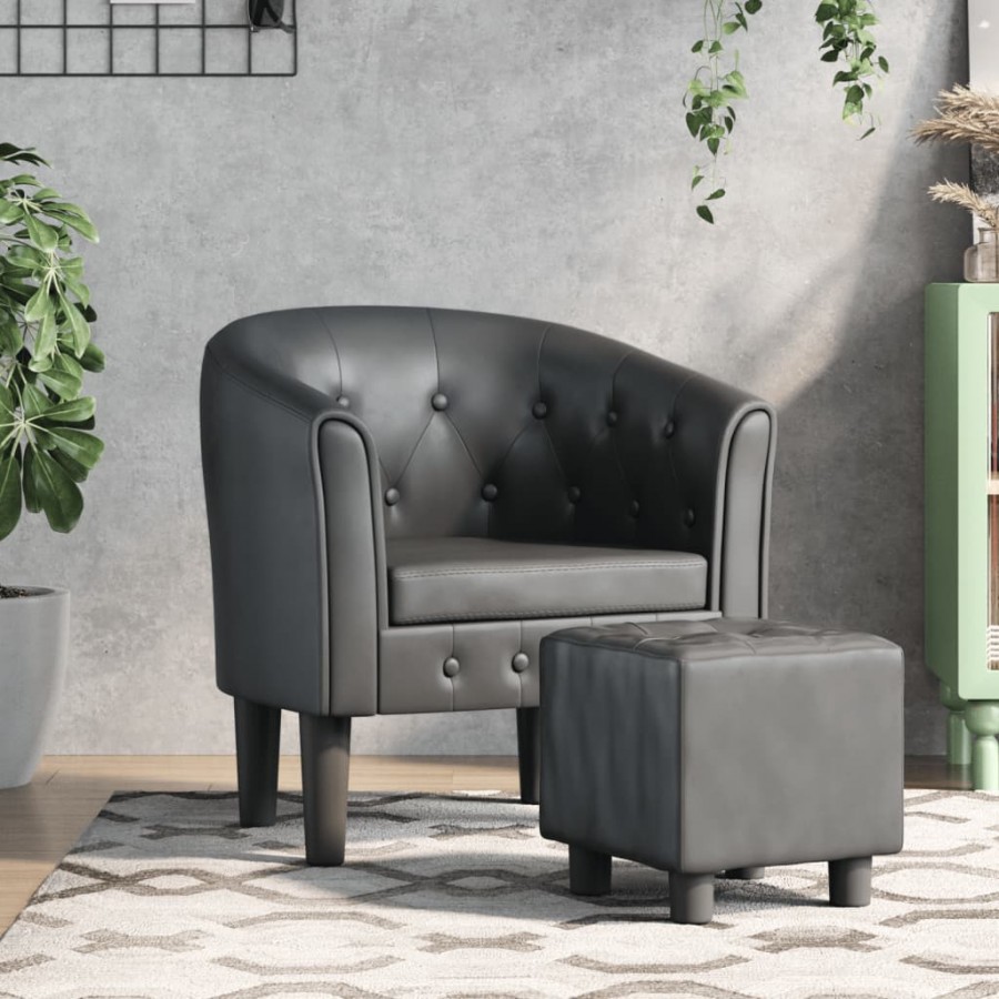 Fauteuil cabriolet avec repose-pied gris similicuir