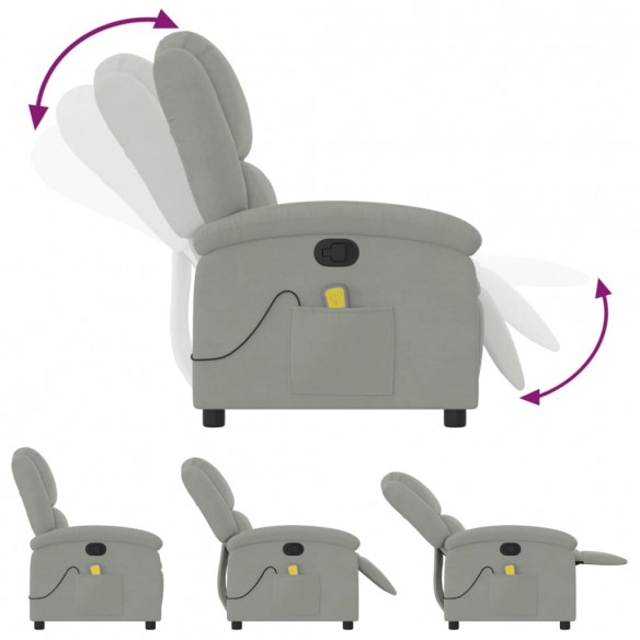 Fauteuil de massage inclinable gris clair velours