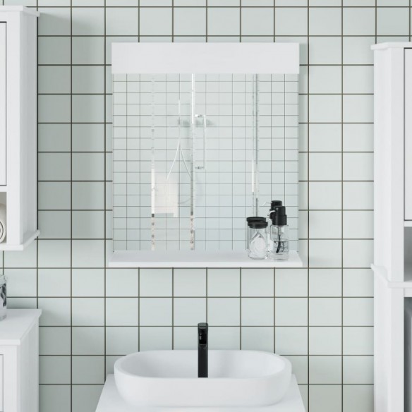 Miroir de salle de bain avec étagère BERG blanc bois massif