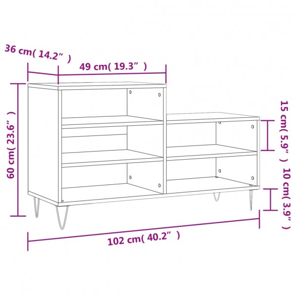 Armoire à chaussures Sonoma gris 102x36x60 cm Bois d'ingénierie